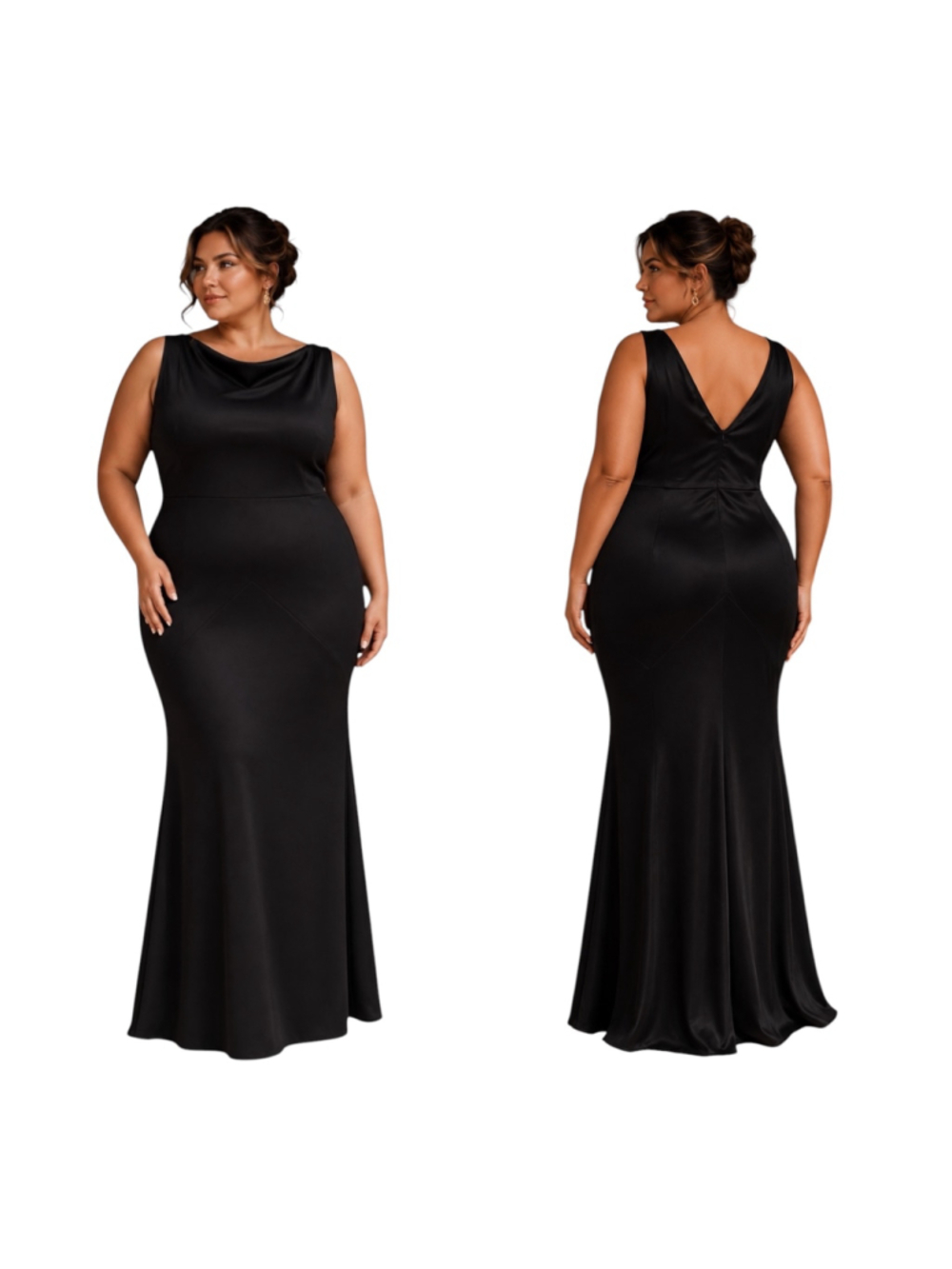 MUXXN Black Satin Mermaid Evening Gown 3XL NWT Elegant Formal Maxi Dress